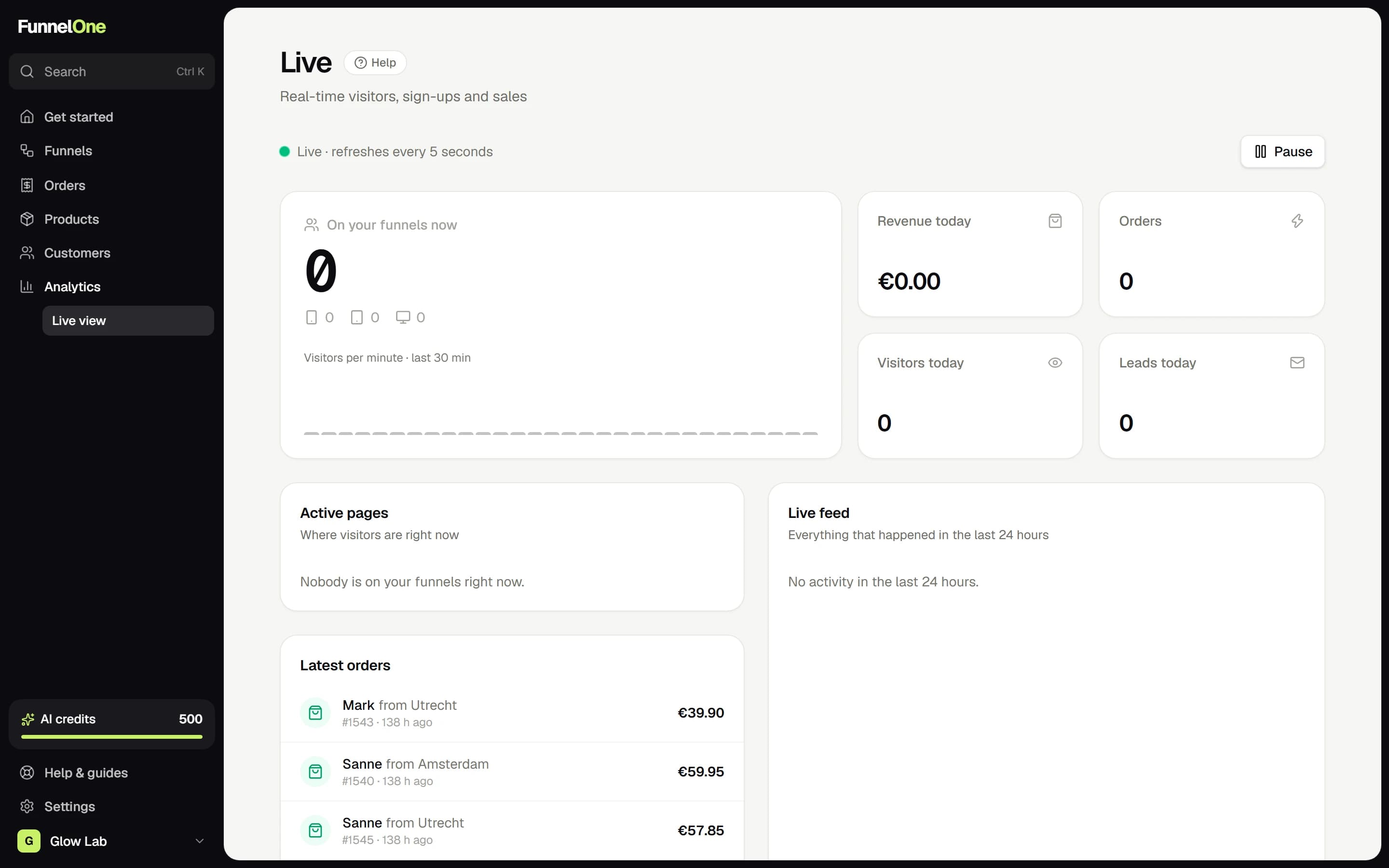 Live orders and visitors