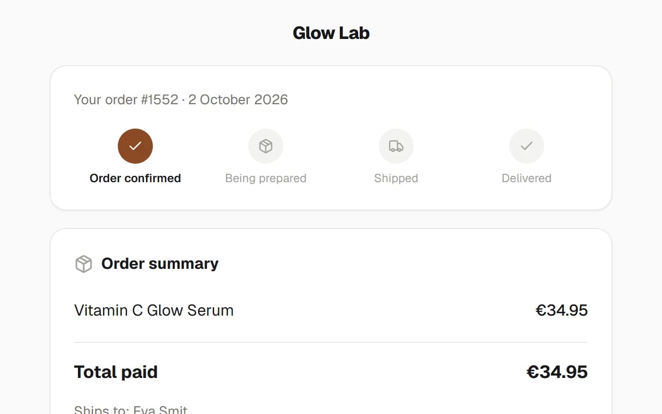 A customer's order page with the delivery stages