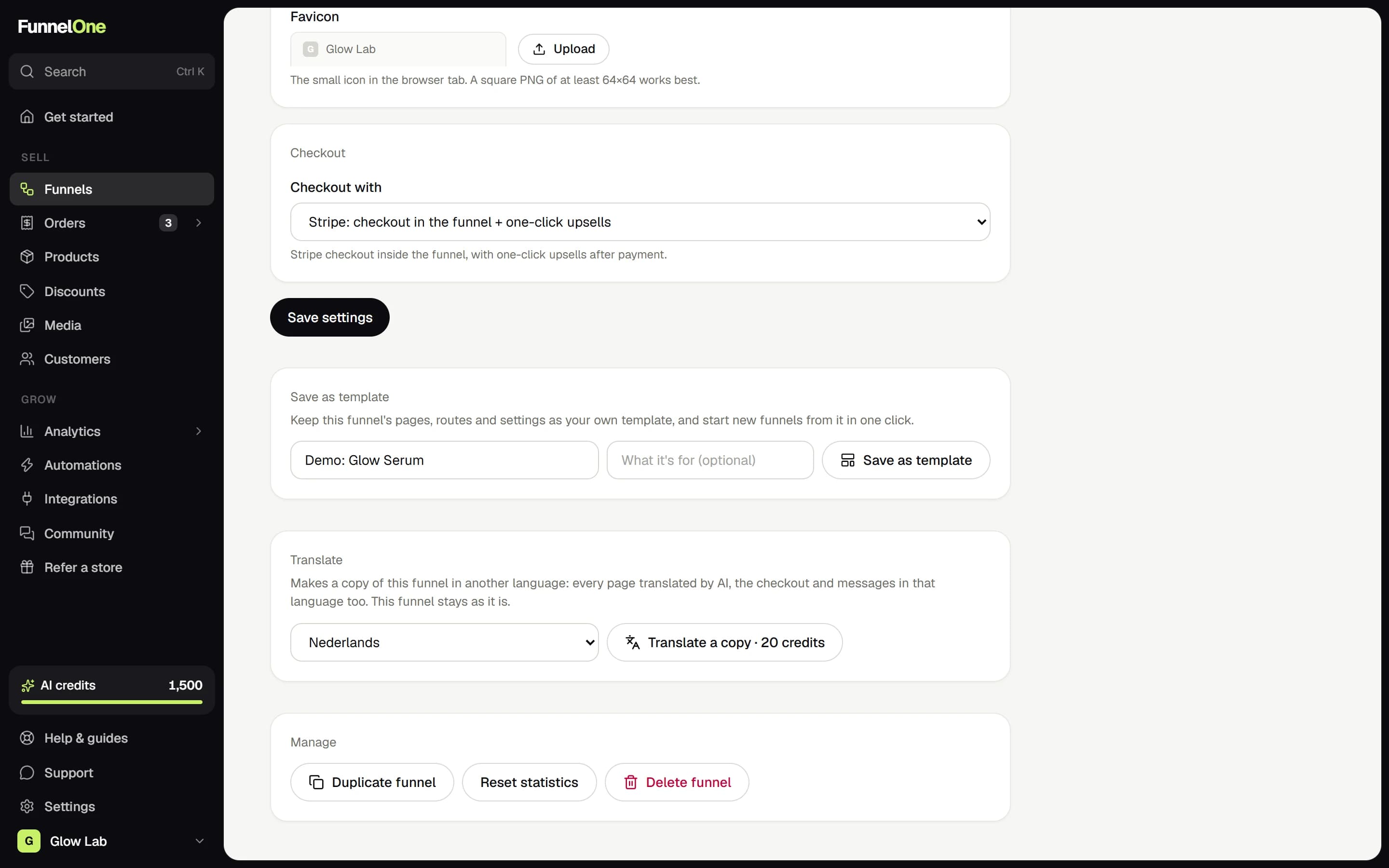 Translating a funnel into another language