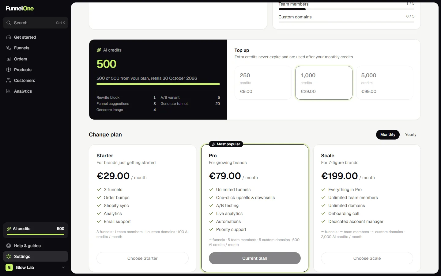 Settings → Billing → AI credits