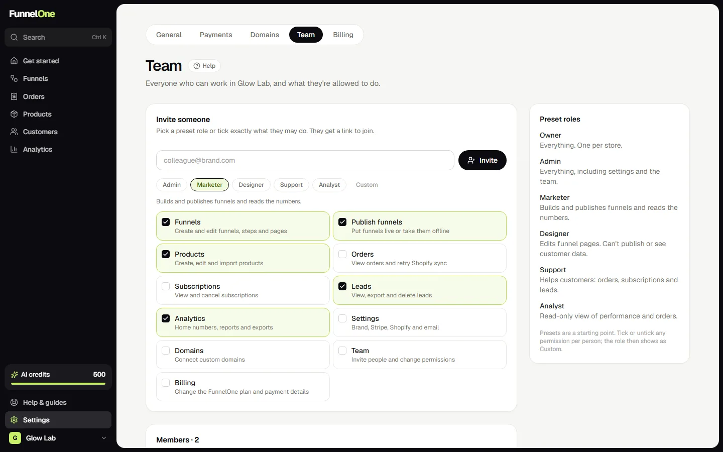 Settings → Team